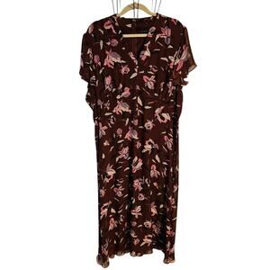 Lane Bryant Woman's dark floral full length dress short sleeves size 22